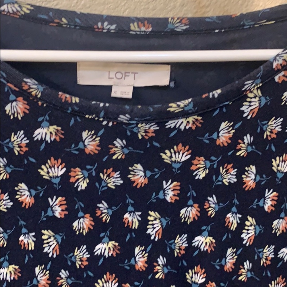 LOFT Navy Floral Dress with side knot